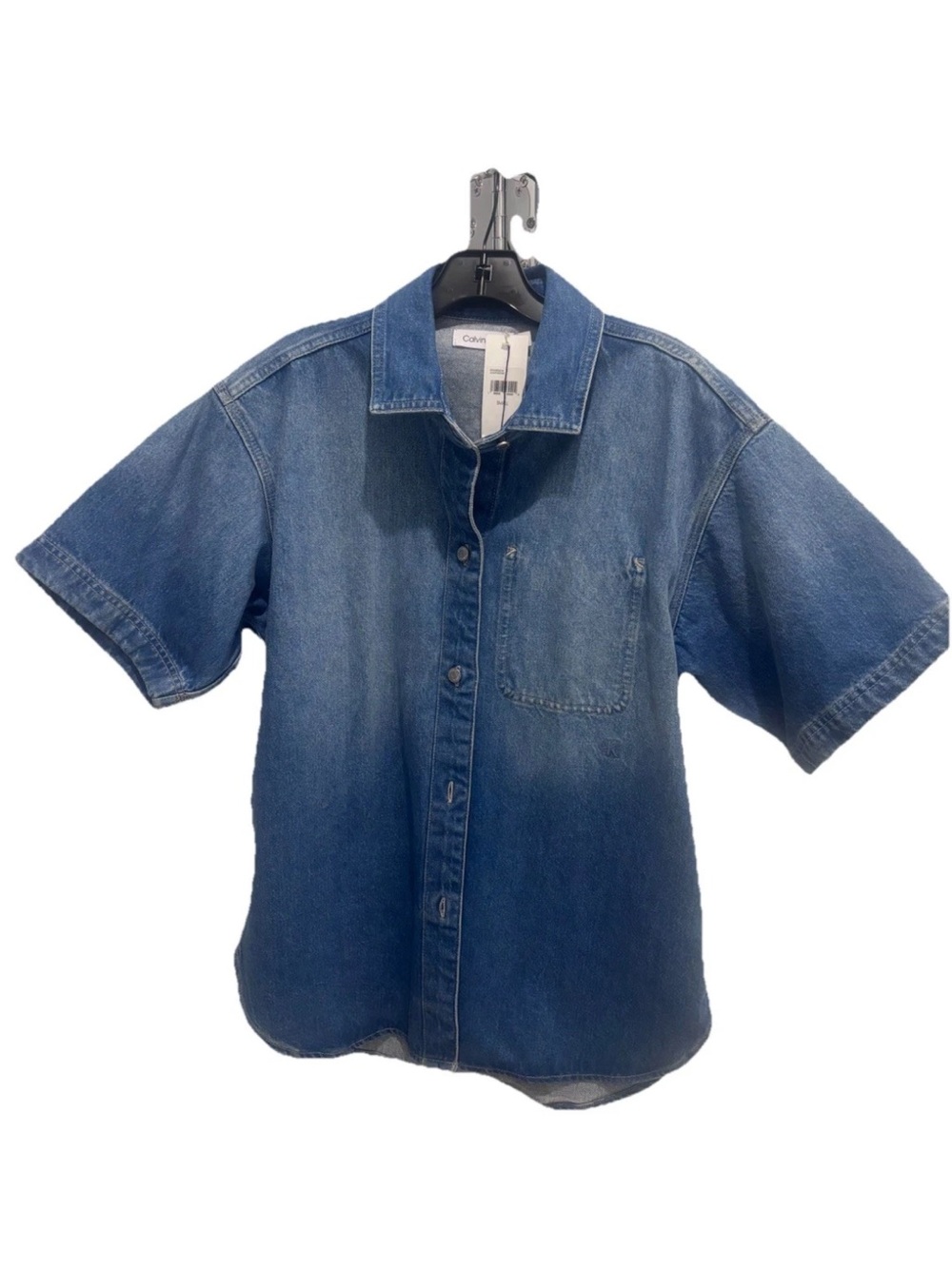 Calvin Klein Women’s Short-Sleeve Denim Button-Front Shirt - Blue Size S NEW